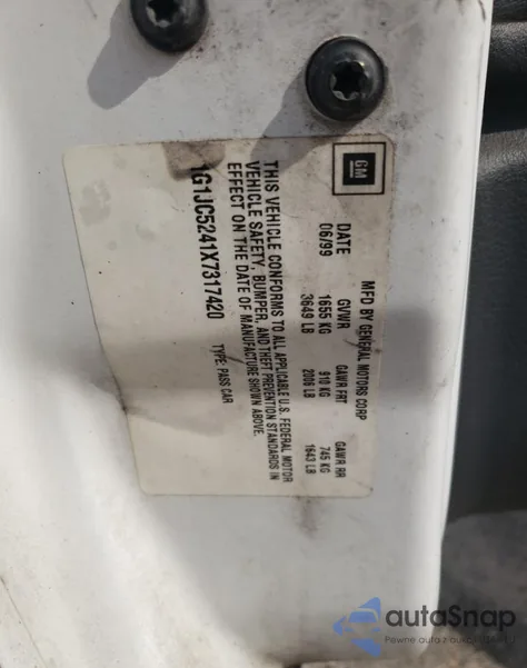 1999 Chevrolet Cavalier from USA, damaged, VIN 1G1JC5241X7317420